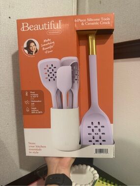 6-Piece Silicone Tool Set in Lavender with Ceramic Crock
